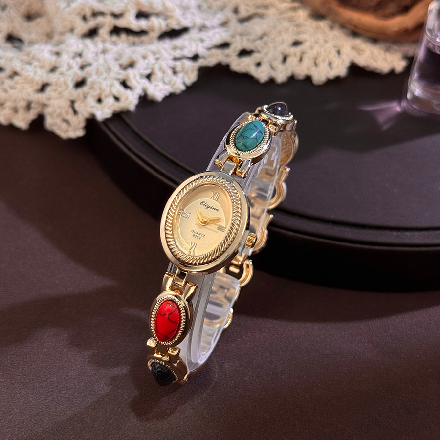 Luxury Watch Vintage - Femme Quartz Watch with Colored Gemstones