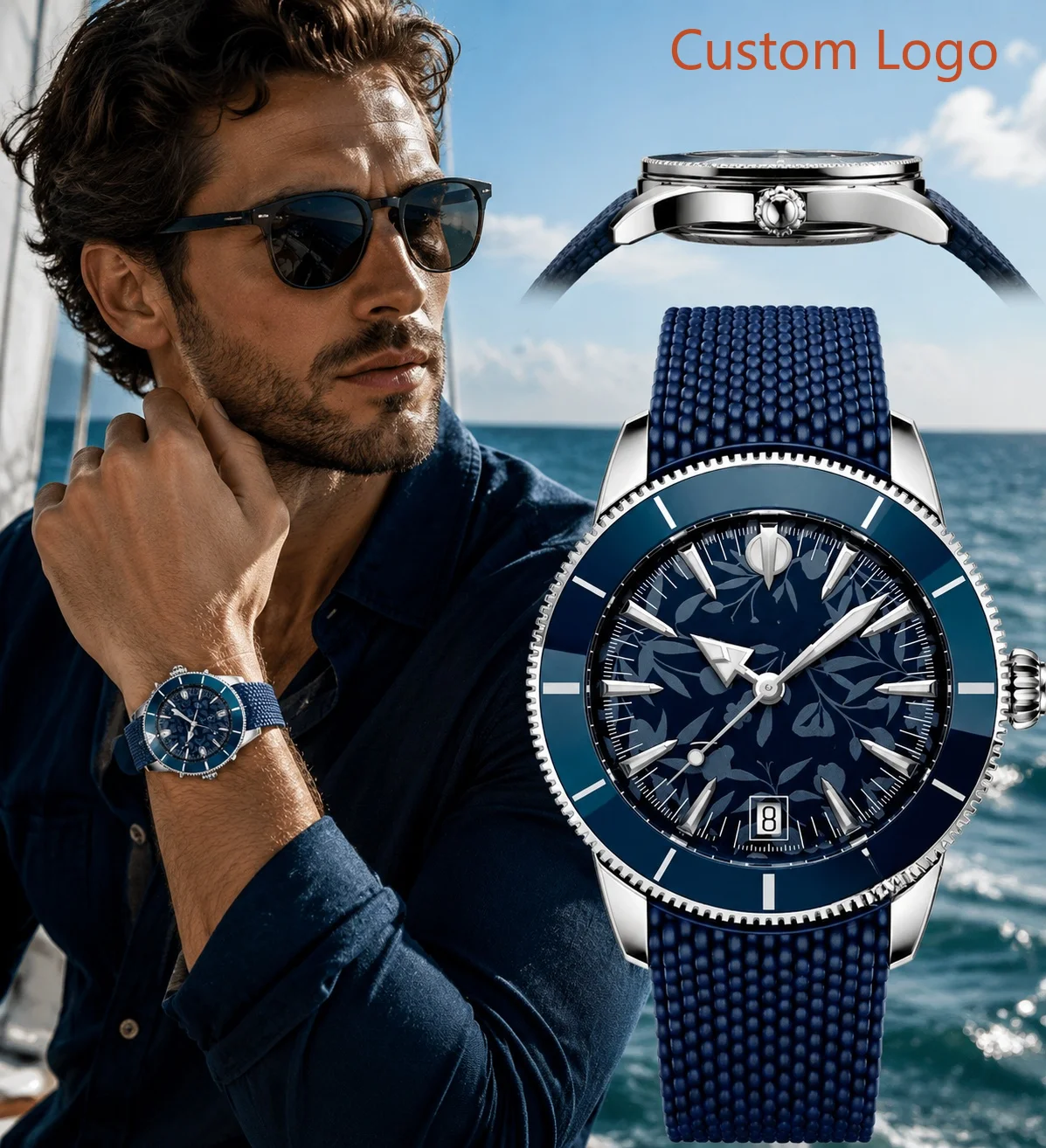 Luxury Watch Dial - Men 46mm Diving Automatic Watch Rotating