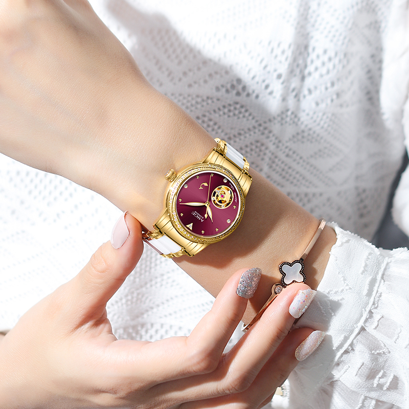 MIGE Ladies Skeleton Auto Watc - Luxury Watch White ulasan dan harga