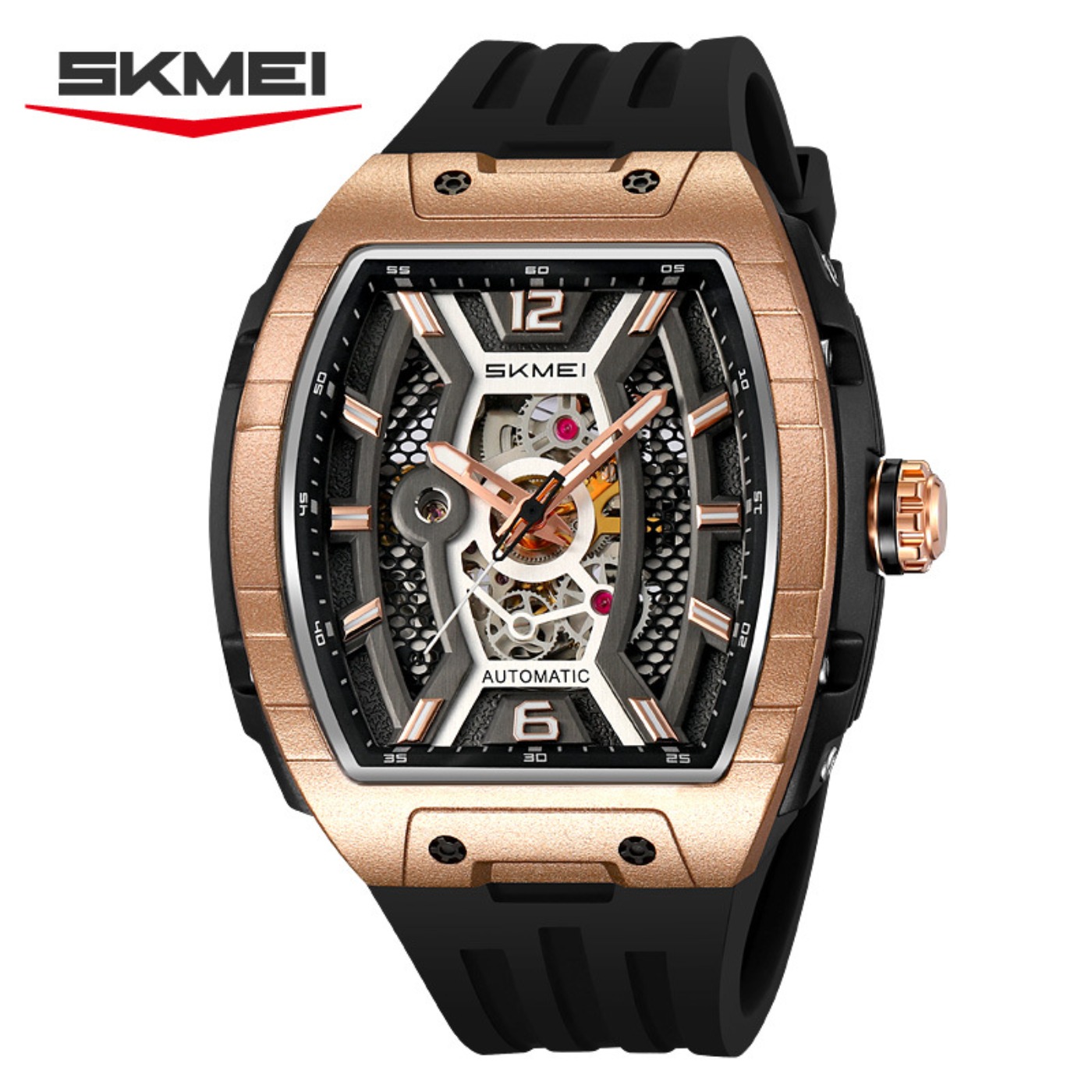 Rose Gold Tonneau Men's Automa - Luxury Watch Dial ulasan dan harga