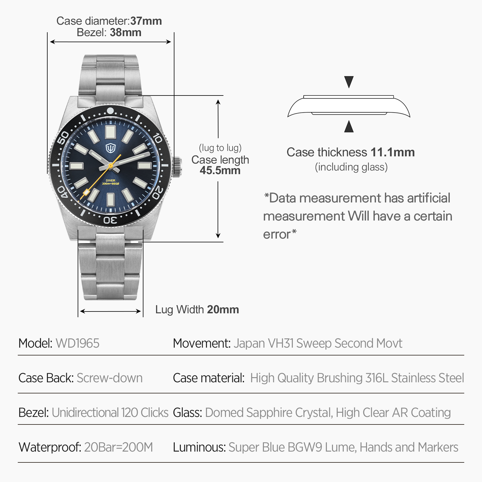 Watchdives 37Mm WD1965 V2 Man  - Luxury Watch And Bracelet ulasan dan harga
