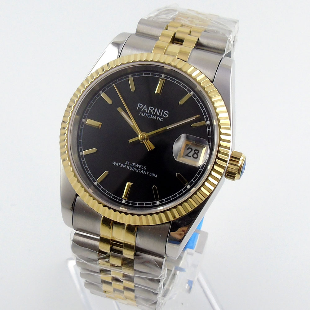Parnis 36mm Mens Automatic Wat - Luxury Watch Gold And Black ulasan dan harga