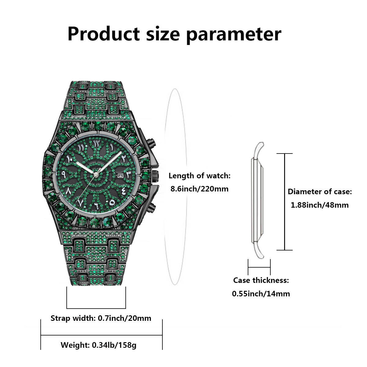 Hip Hop Green Ice Wristwatch M - Luxury Watch And Jewelry Brand ulasan dan harga