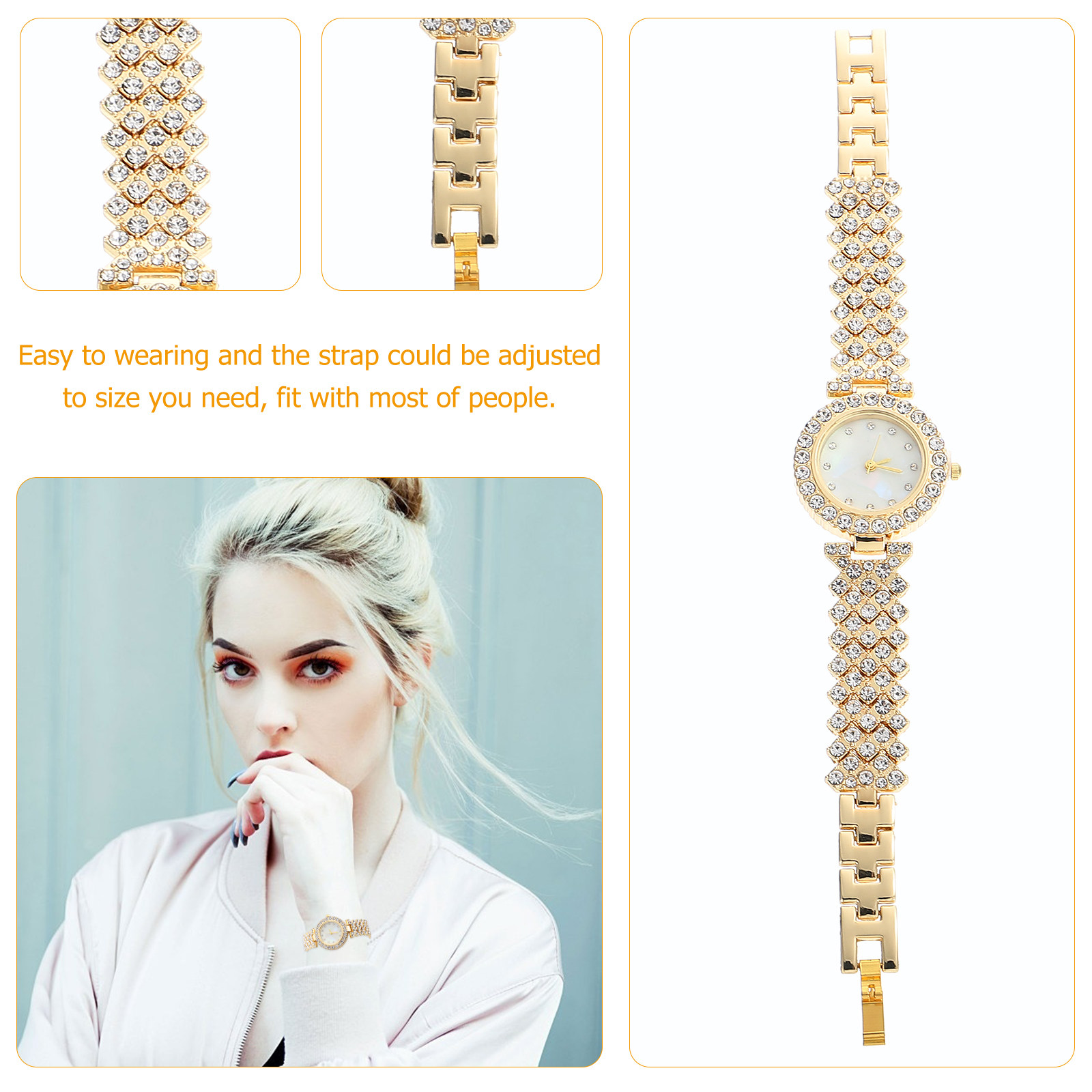 Watch Gold Rhinestone Elegant  - Luxury Watch White ulasan dan harga
